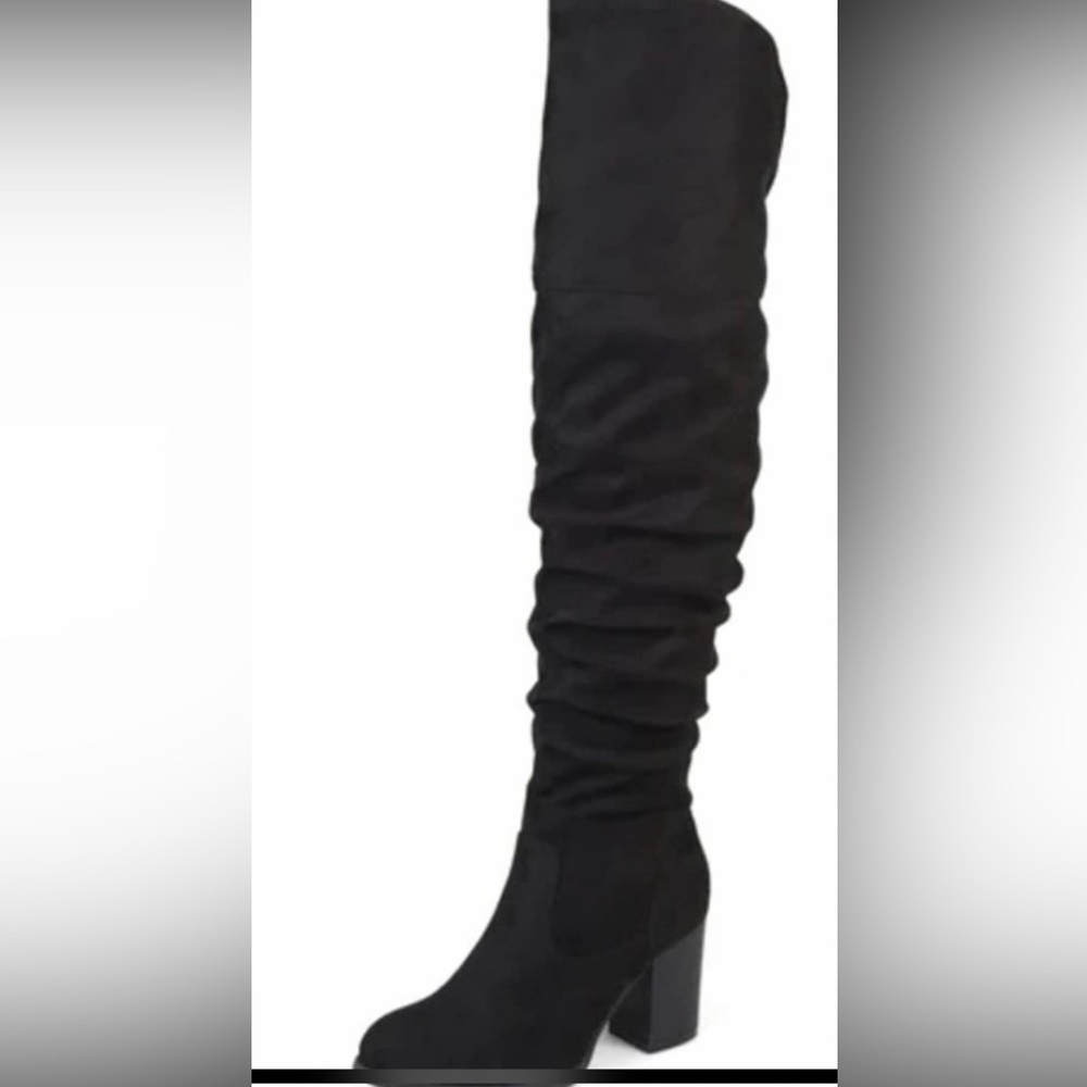 Journee Collection - Black Wide Calf Ruched Over The Knee Block Heel Boots